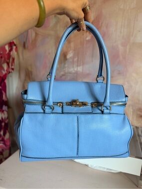 MaxMara Structured Leather Satchel - Light Blue